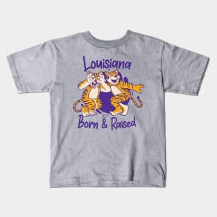 Louisiana Born & Raised // Funny Tiger Griddy Dance // Louisiana Kid // Louisiana Native Kids T-Shirt